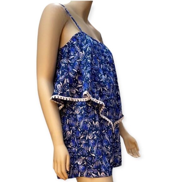 Blue Beach Crochet Tassel Overlay Romper Shorts Outfit NEW - Picture 3 of 6